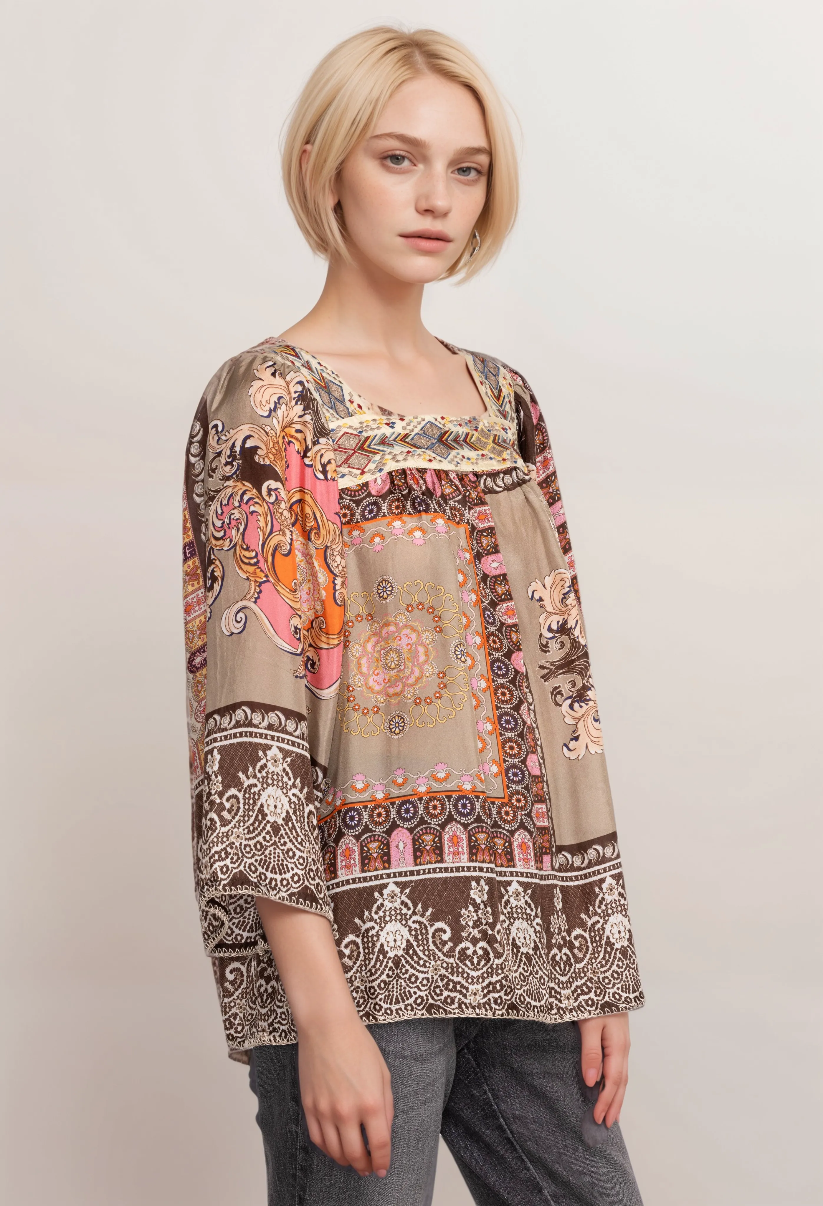 Johnny Was Square Neckline Flora Lace Blouse C16223