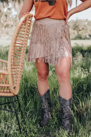 Kasey Wrap Fringe Skirt - Beige