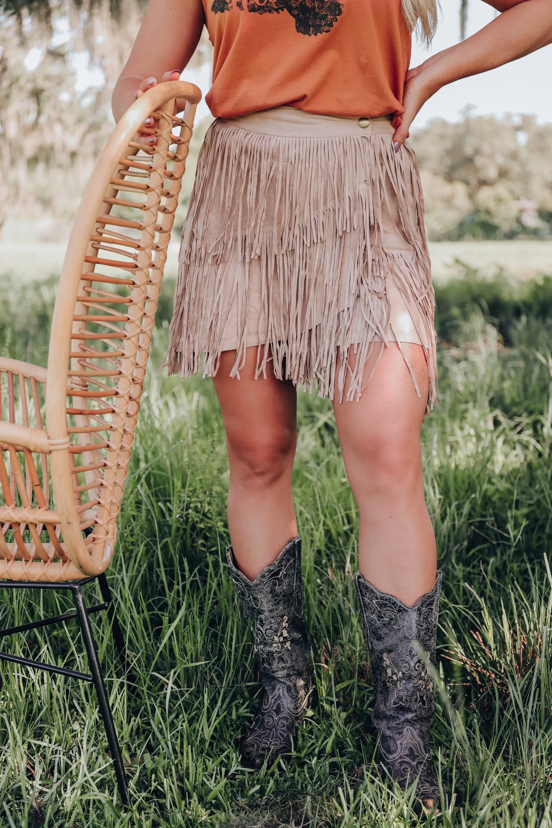 Kasey Wrap Fringe Skirt - Beige