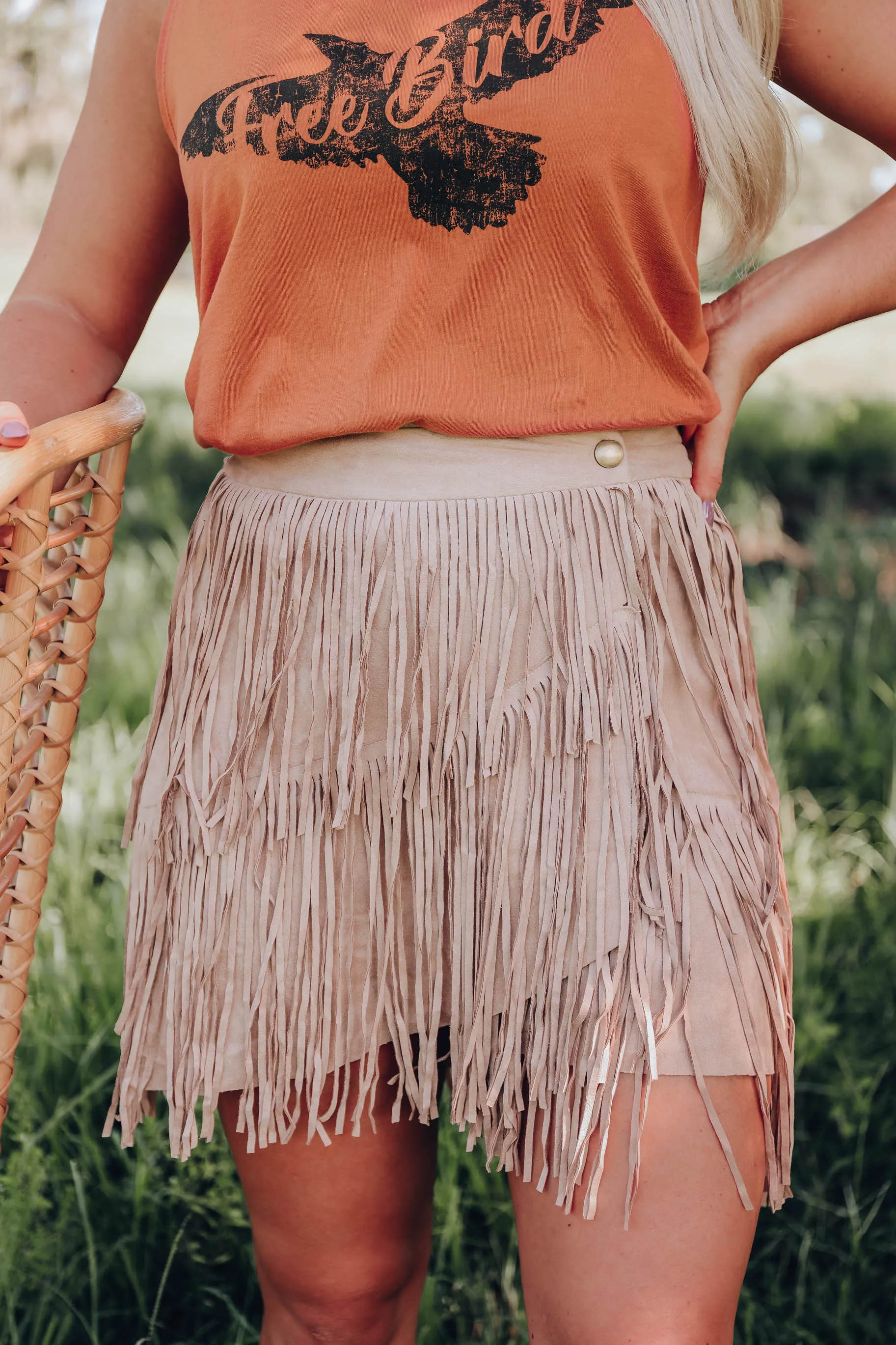 Kasey Wrap Fringe Skirt - Beige