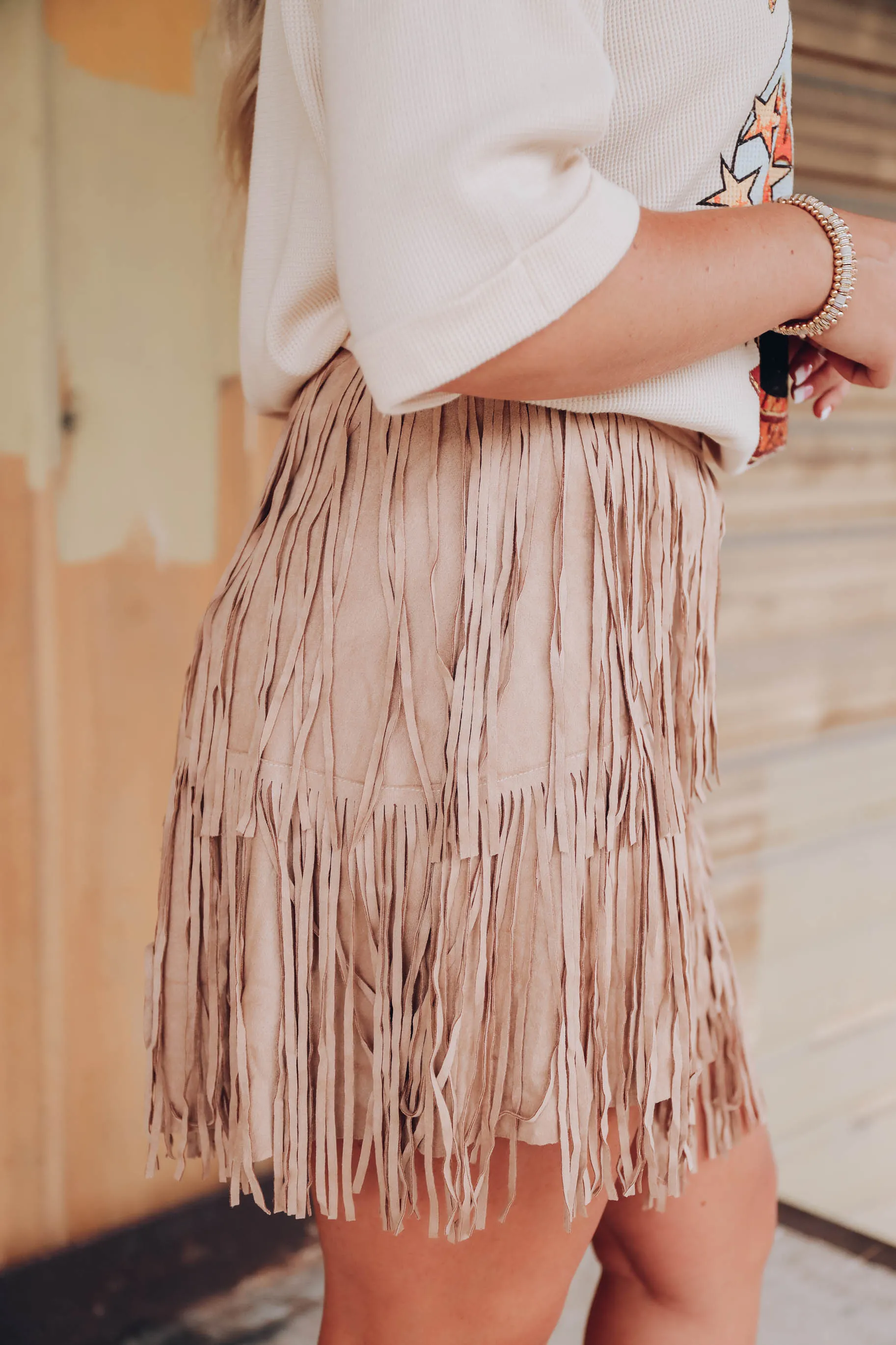 Kasey Wrap Fringe Skirt - Beige