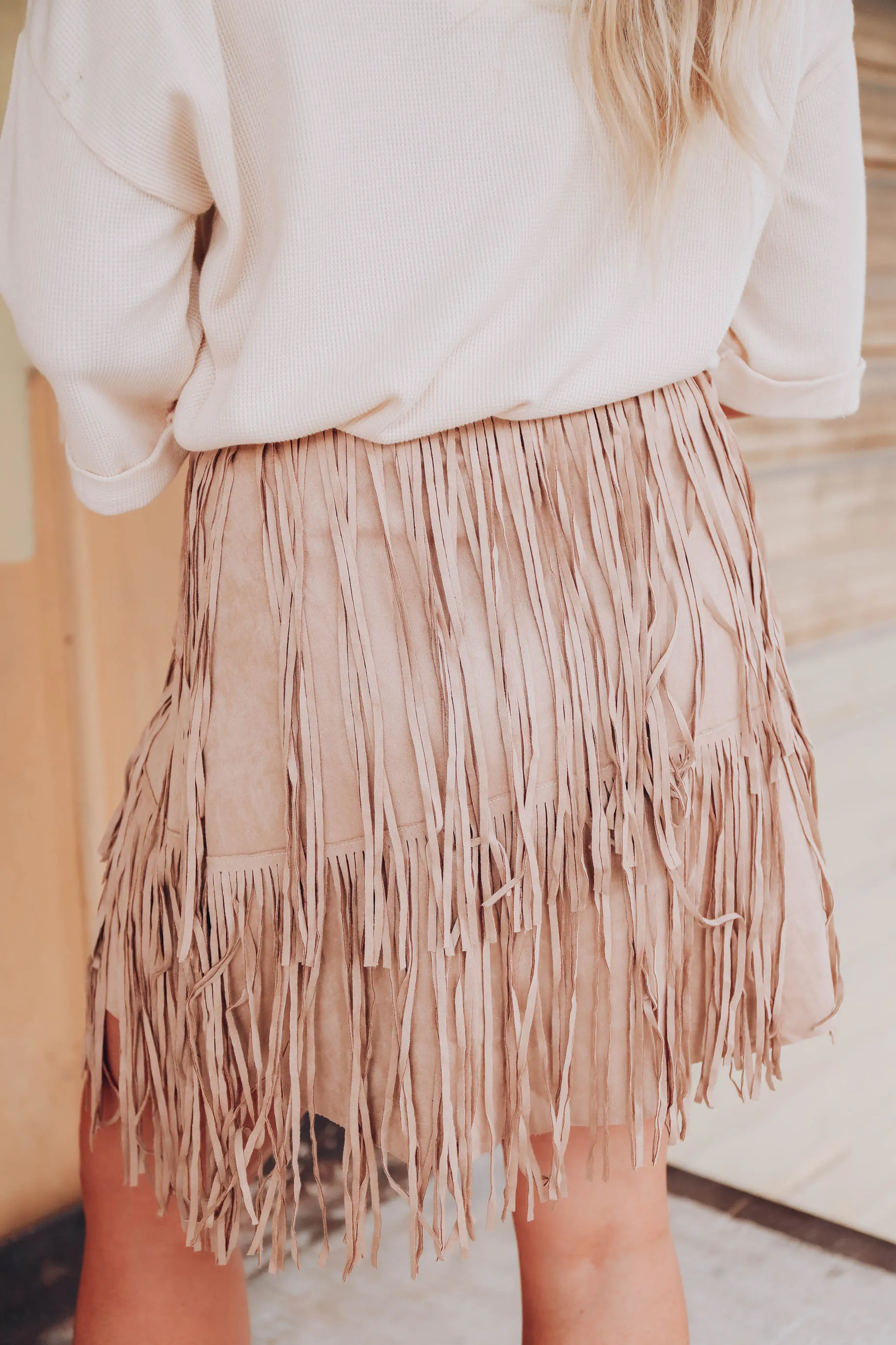Kasey Wrap Fringe Skirt - Beige