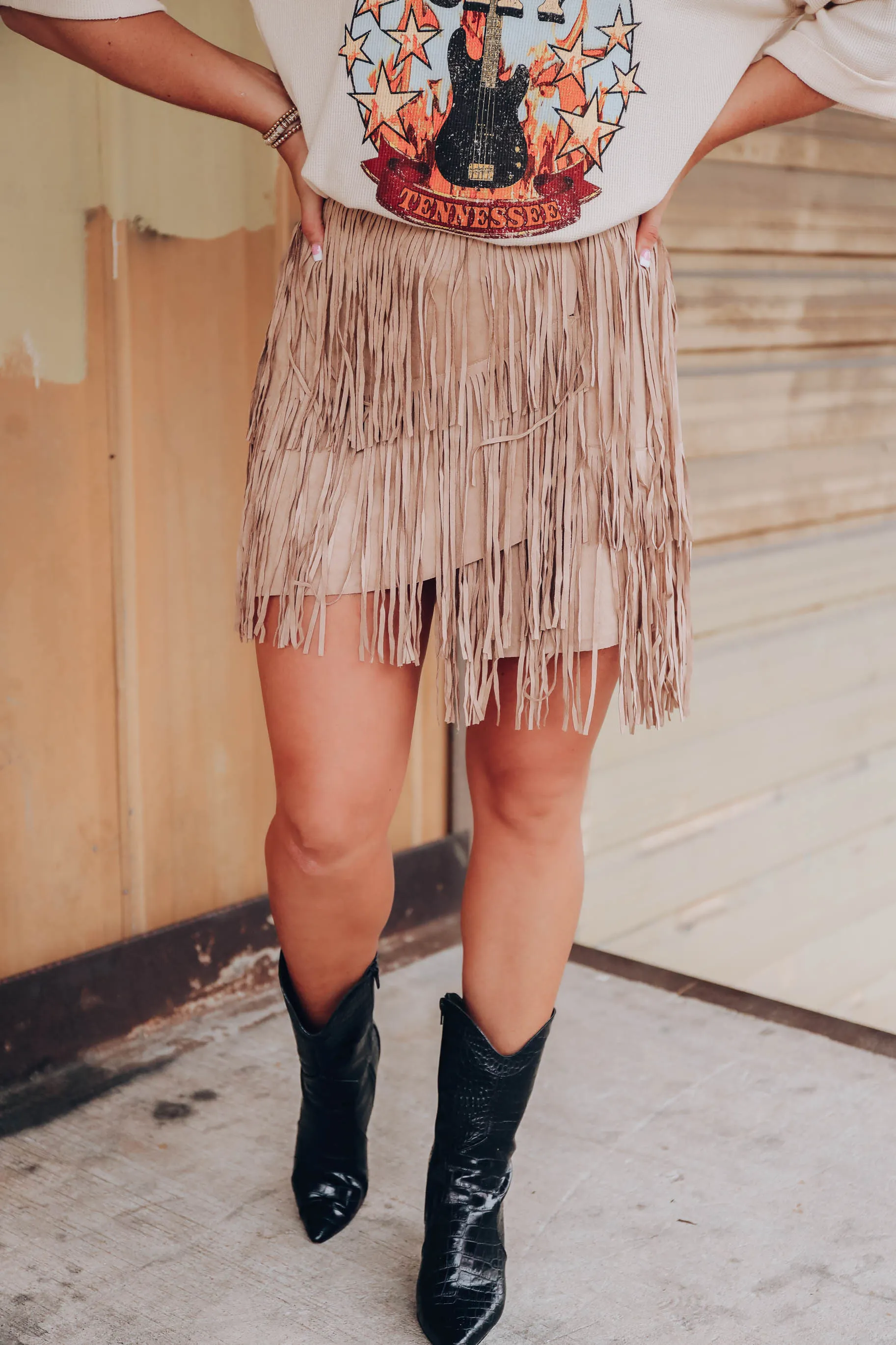 Kasey Wrap Fringe Skirt - Beige