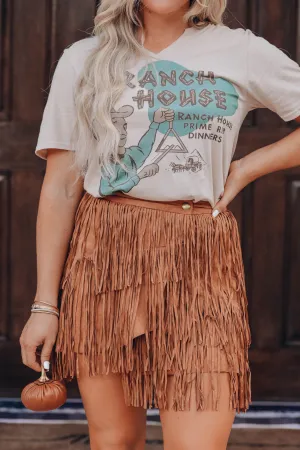 Kasey Wrap Fringe Skirt - Camel