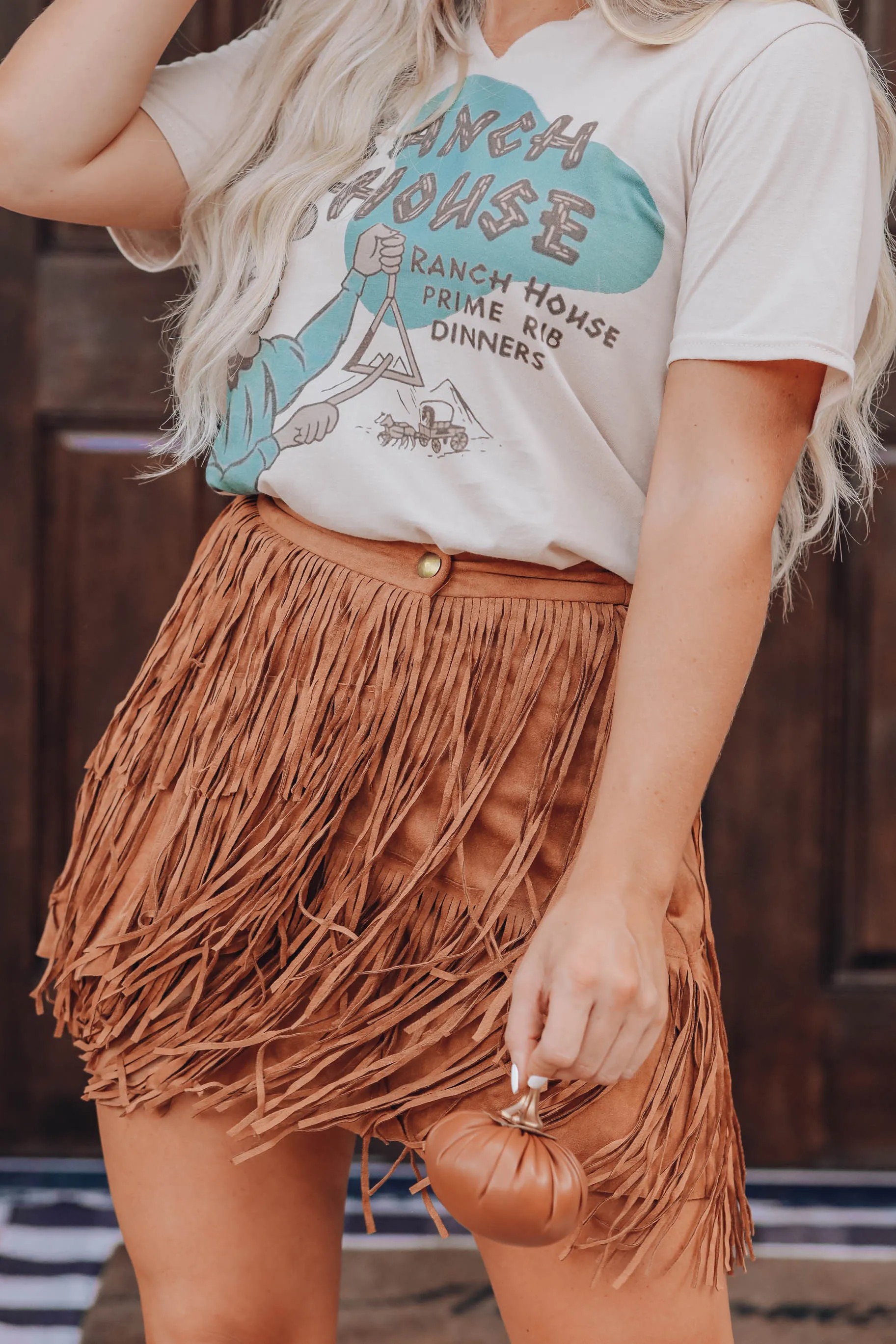Kasey Wrap Fringe Skirt - Camel