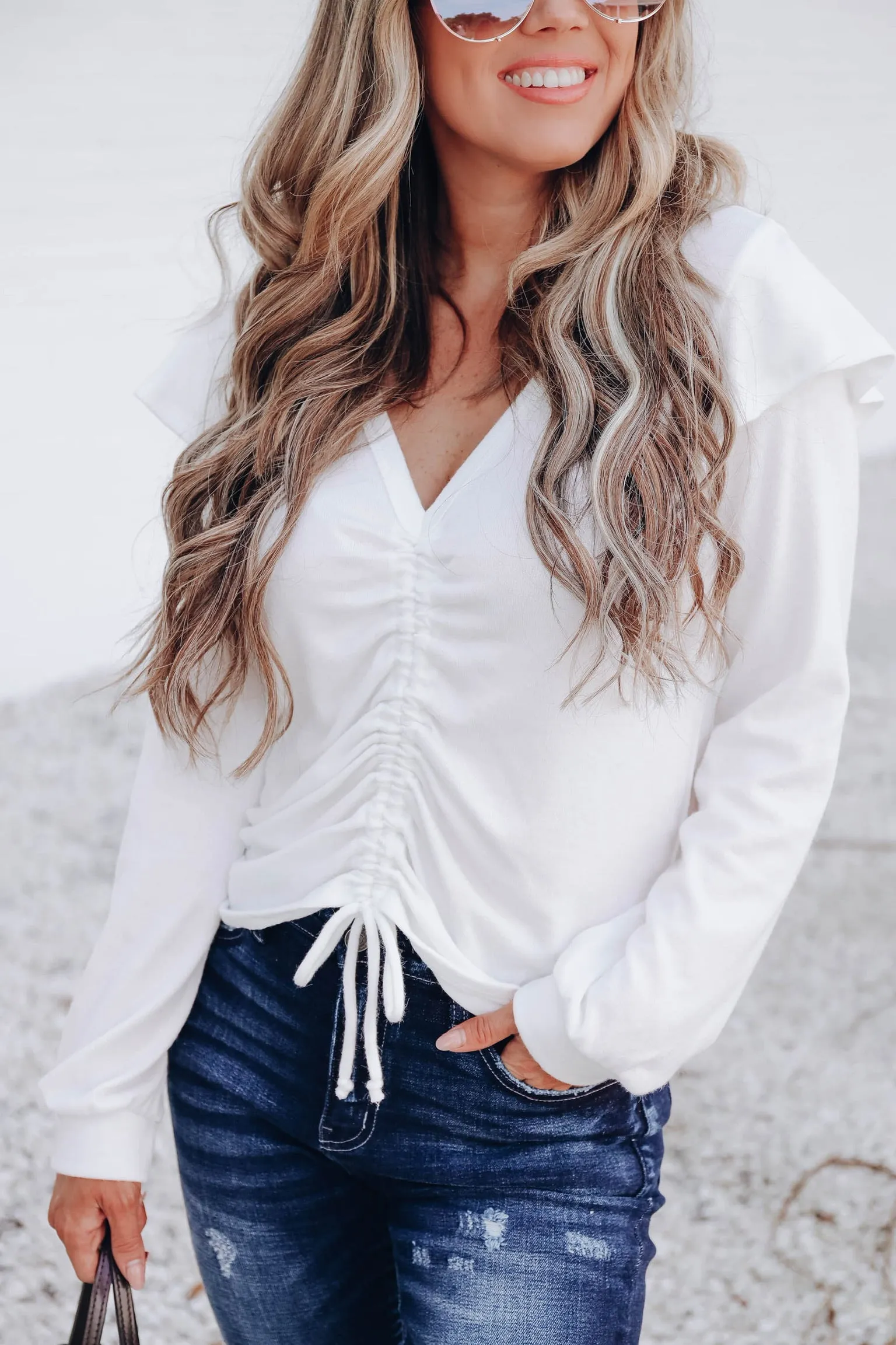 Landyn Ruched Drawstring Sweater - Ivory