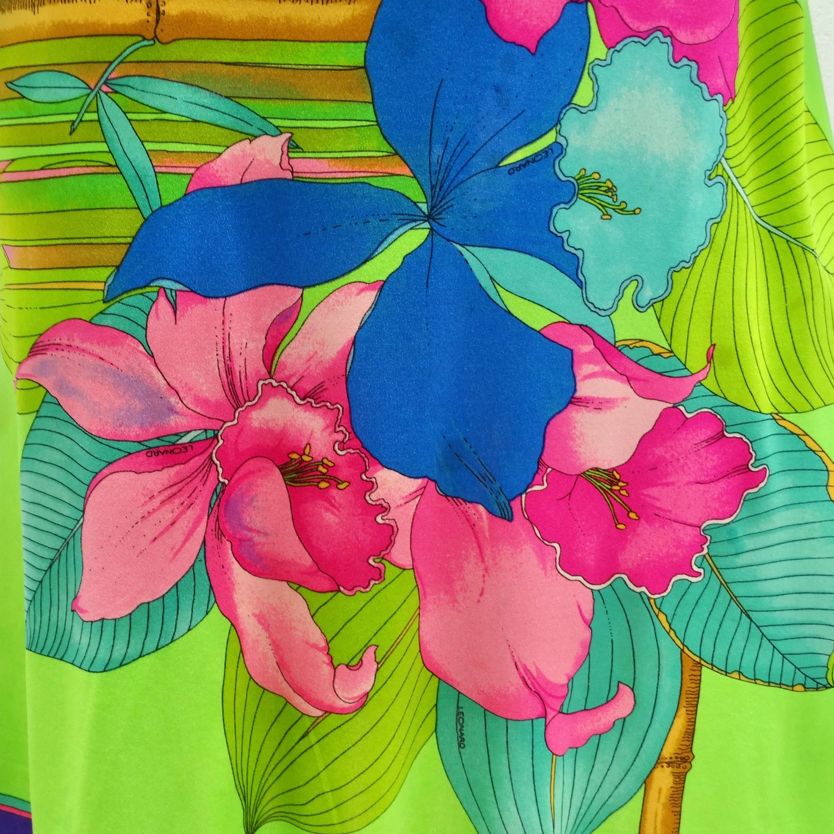 Leonard 1960s Green Floral Silk Dress