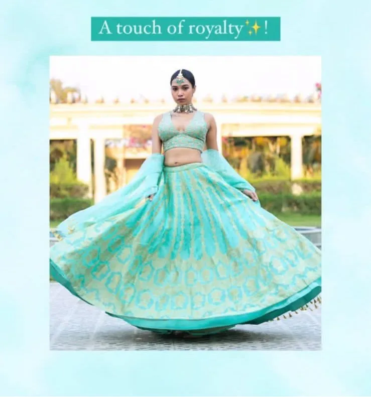 Light Blue Banarasi Organza Silk  Lehenga