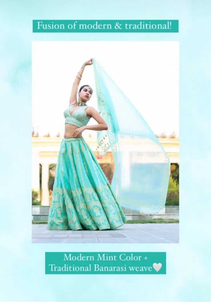 Light Blue Banarasi Organza Silk  Lehenga