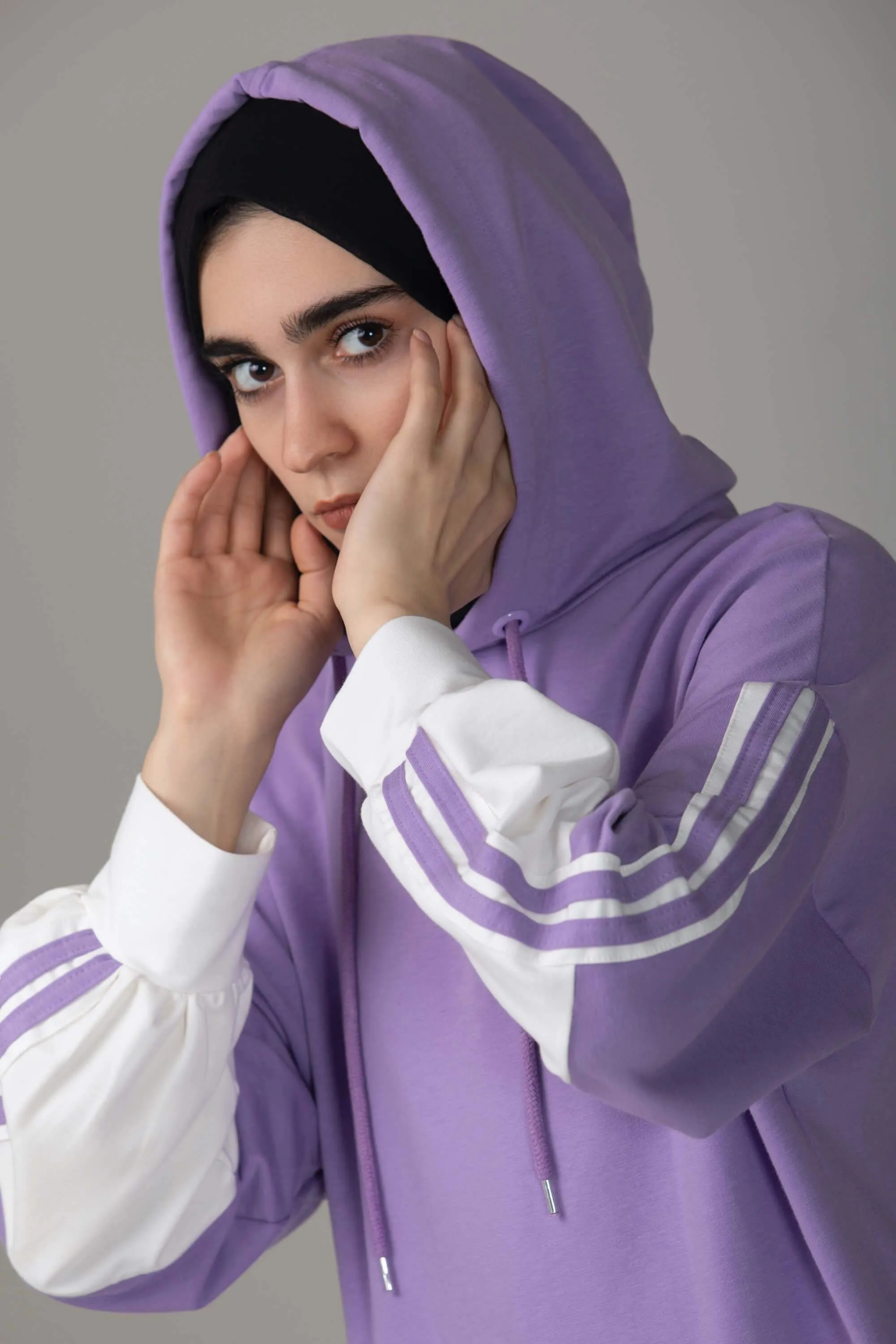 Lina Striped Modest Hoodie | Purple