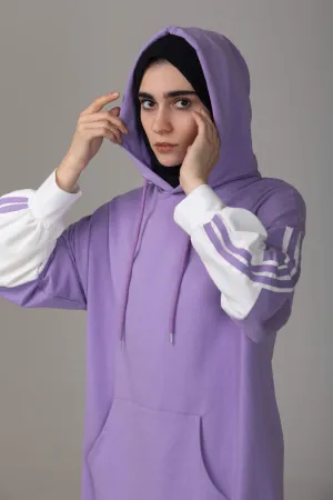 Lina Striped Modest Hoodie | Purple