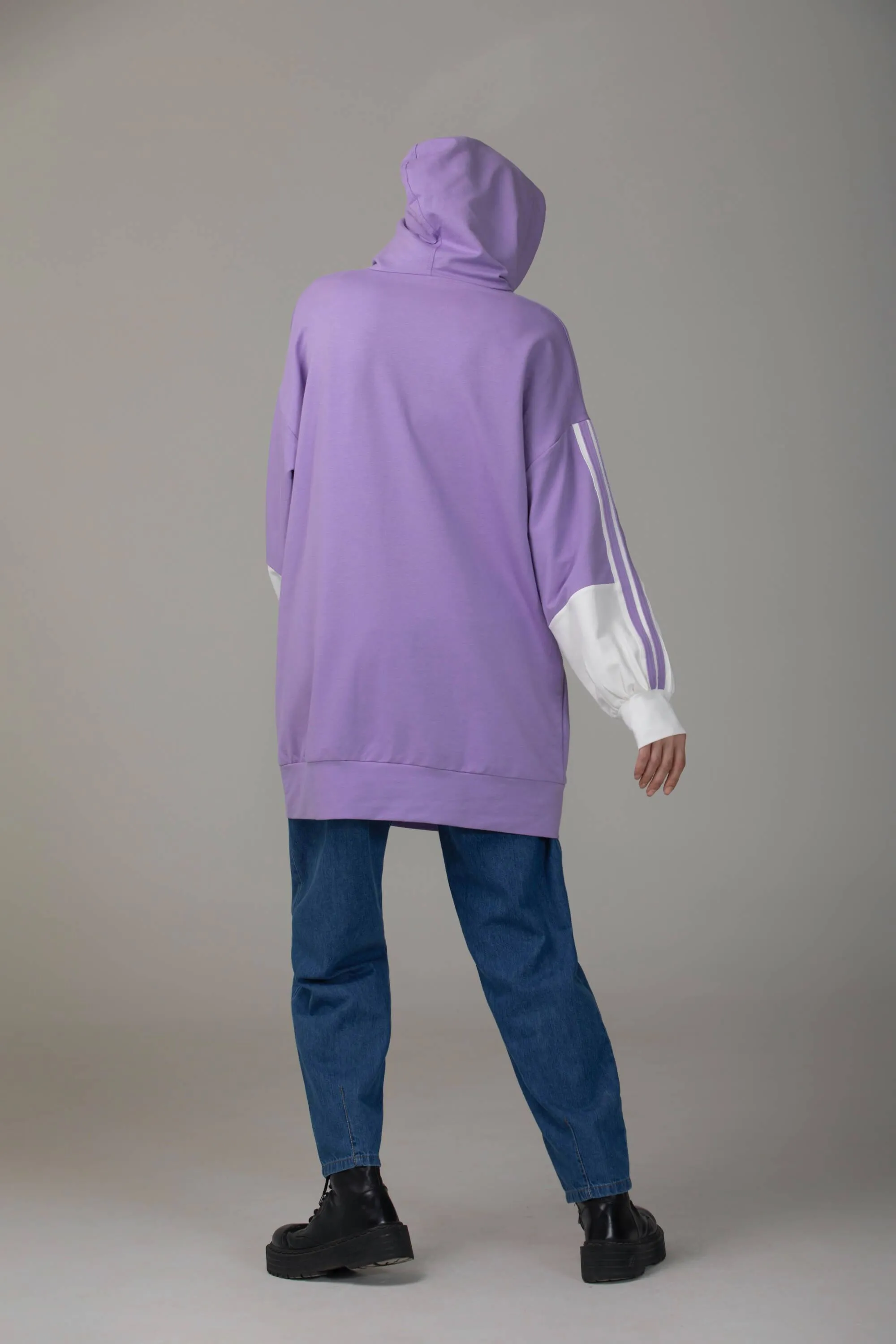 Lina Striped Modest Hoodie | Purple