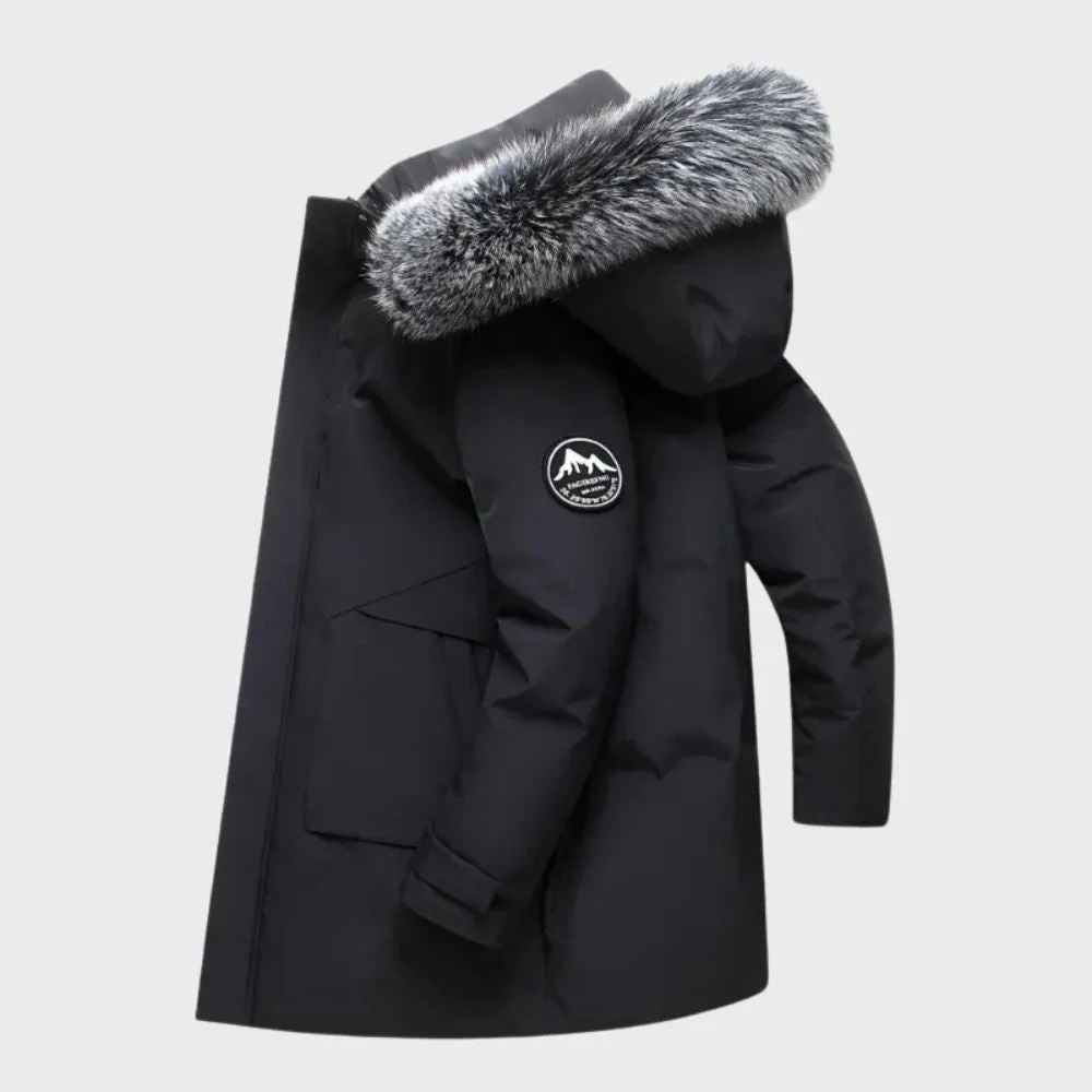 Luxury Men's Dark Green Insulated Parka with Faux Fur Hood