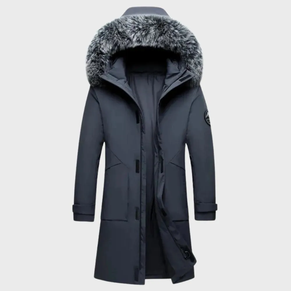 Luxury Men's Dark Green Insulated Parka with Faux Fur Hood