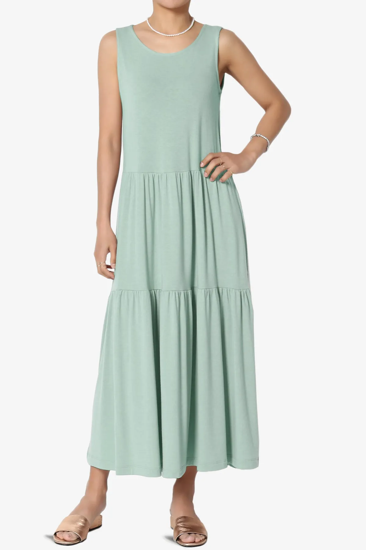Macie Sleeveless Tiered Jersey Long Midi Dress