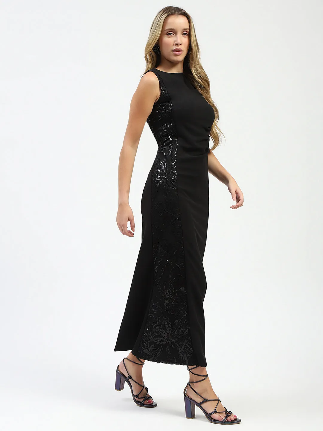 Madame Black Sequin Detailing Sleeveless Dress