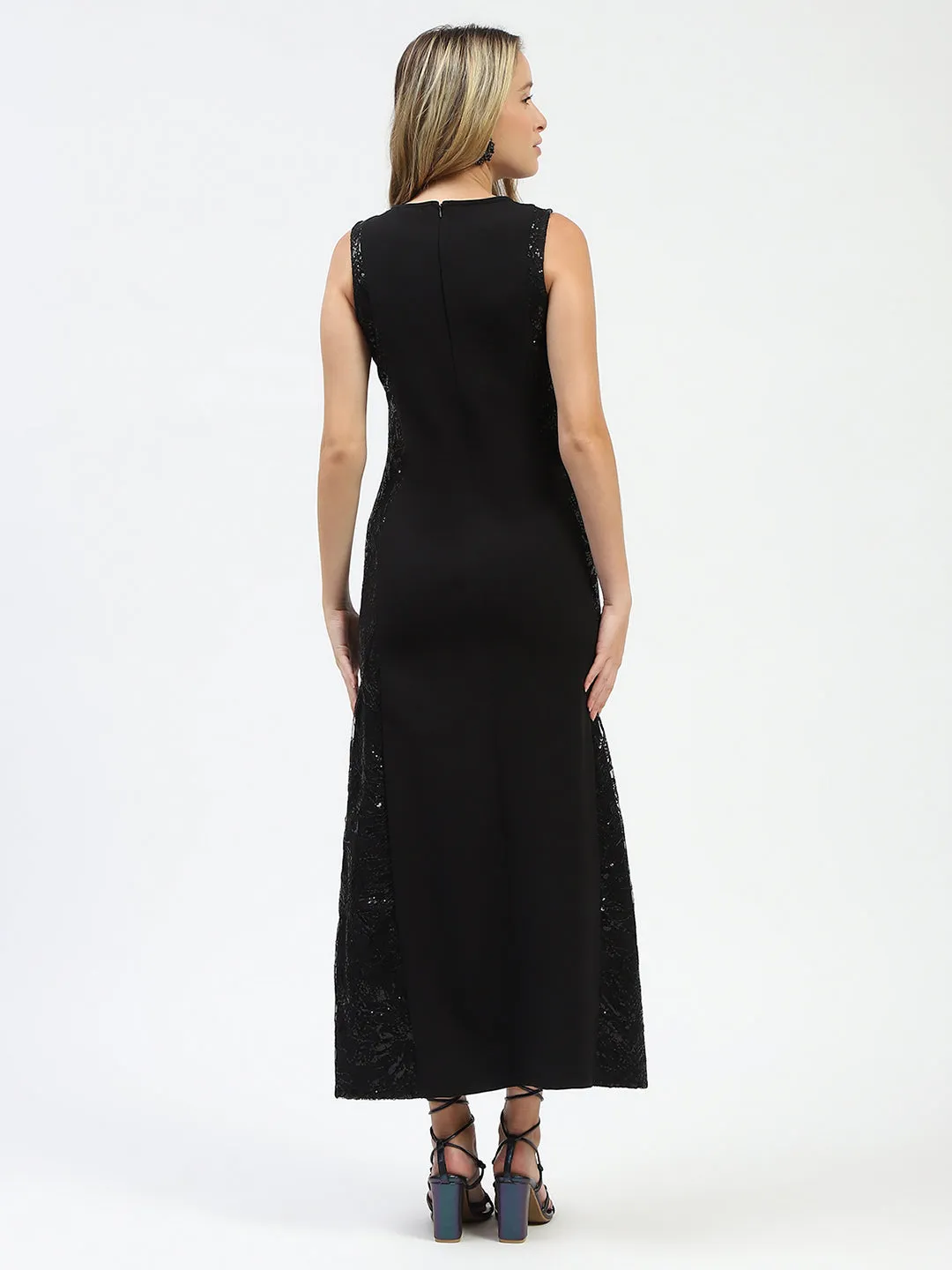 Madame Black Sequin Detailing Sleeveless Dress