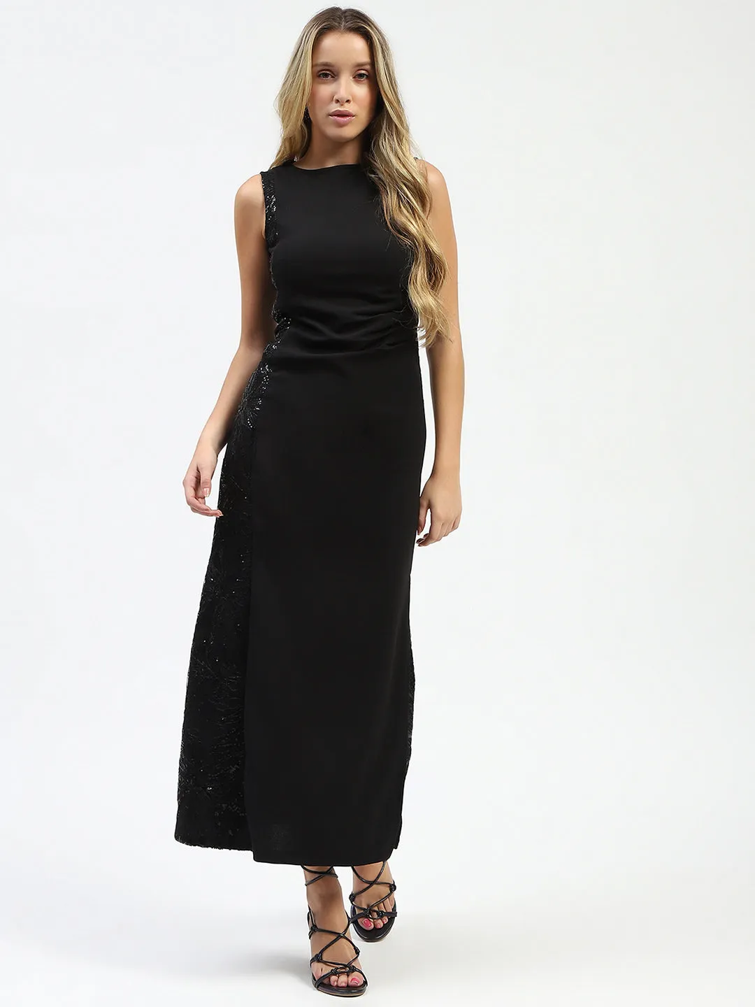 Madame Black Sequin Detailing Sleeveless Dress