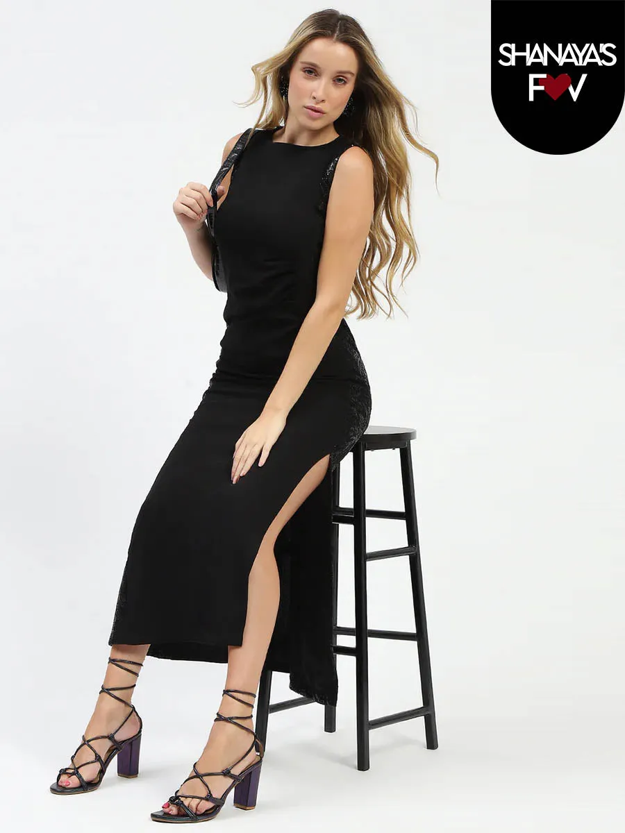 Madame Black Sequin Detailing Sleeveless Dress