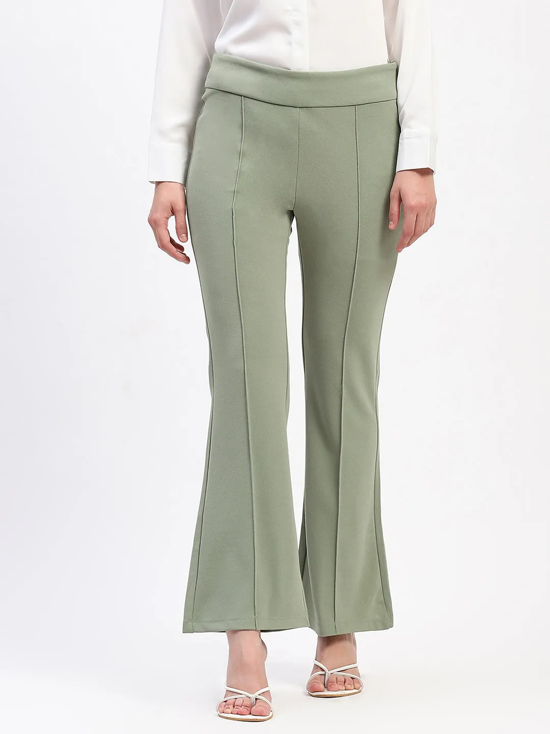 Madame Pleated Elasticated Waist Solid Mint Trousers