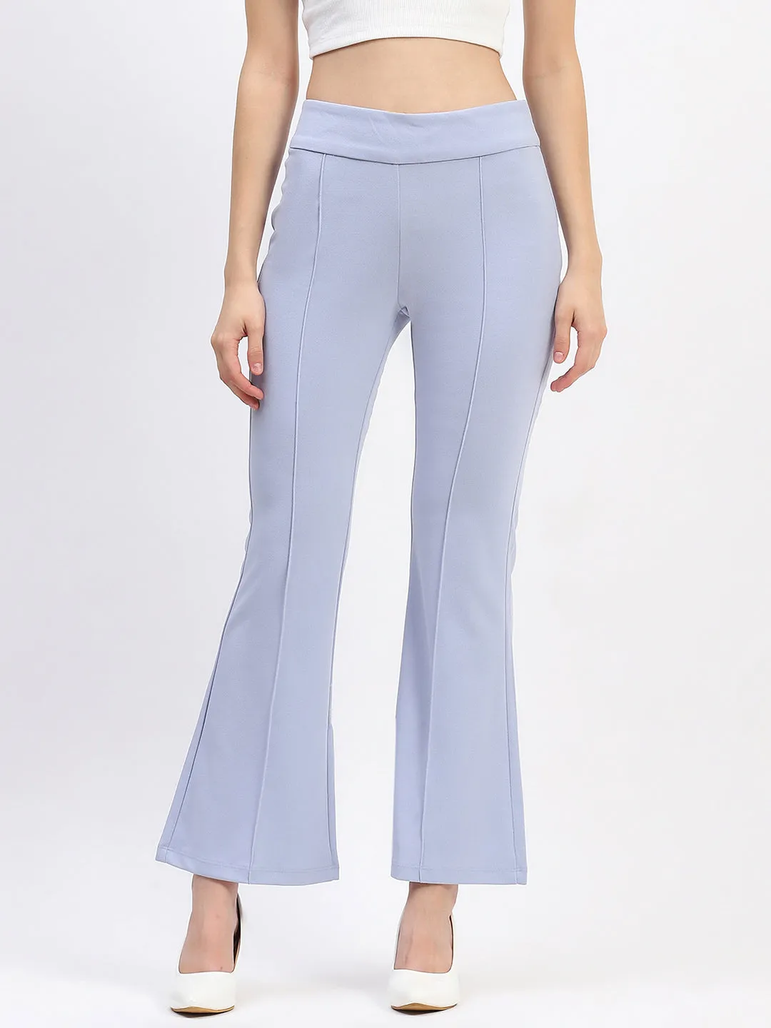 Madame Pleated Elasticated Waist Solid Sky Trousers