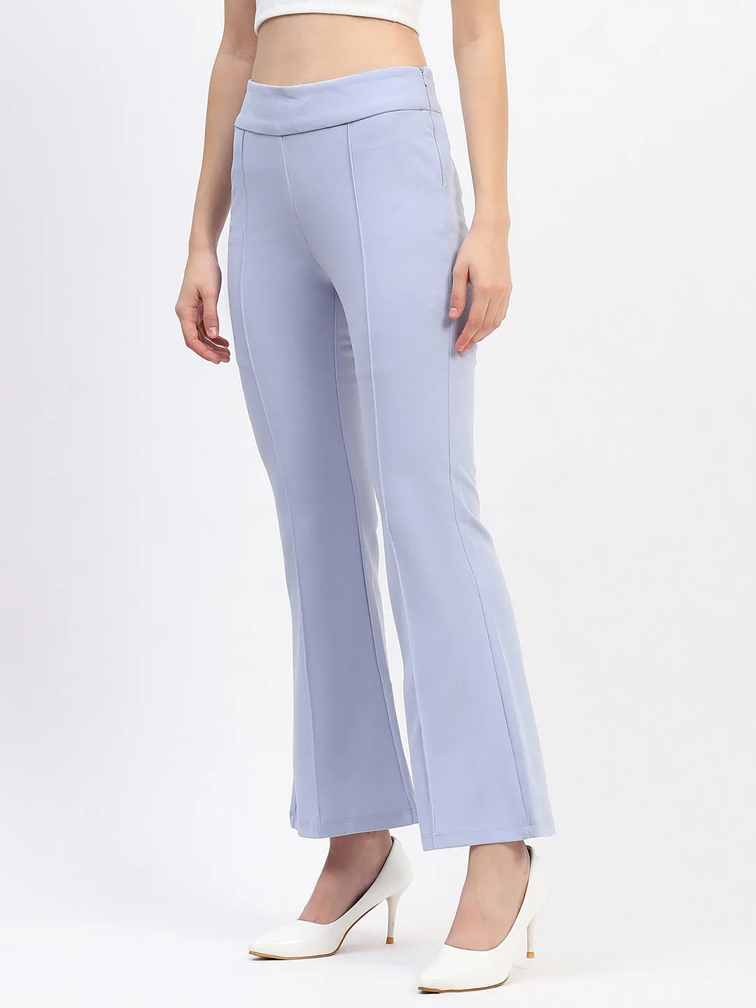 Madame Pleated Elasticated Waist Solid Sky Trousers
