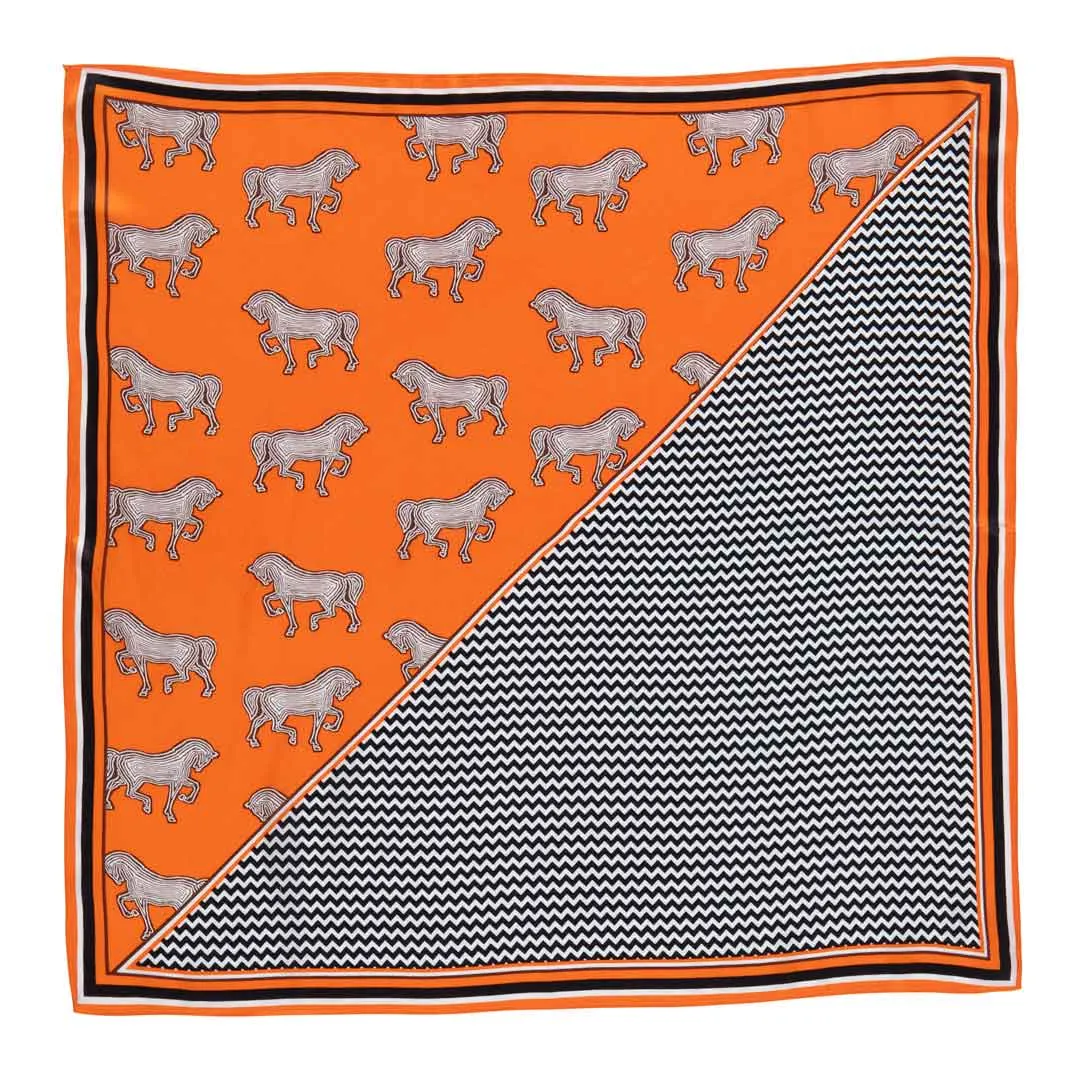 Manon - Stylized Equestrian Pattern in Tangerine Scarf