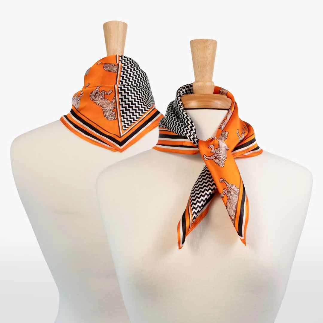 Manon - Stylized Equestrian Pattern in Tangerine Scarf
