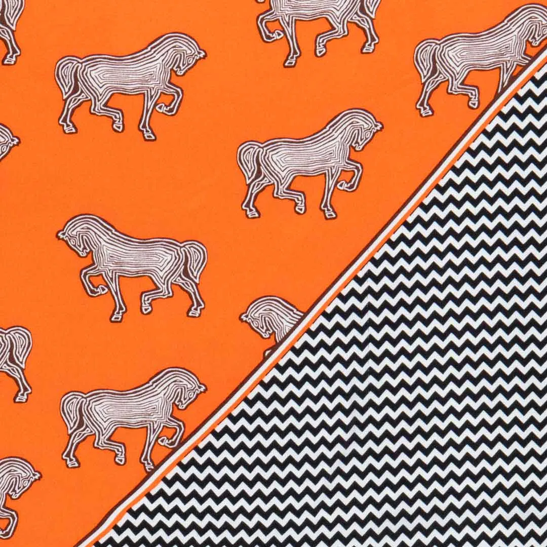 Manon - Stylized Equestrian Pattern in Tangerine Scarf