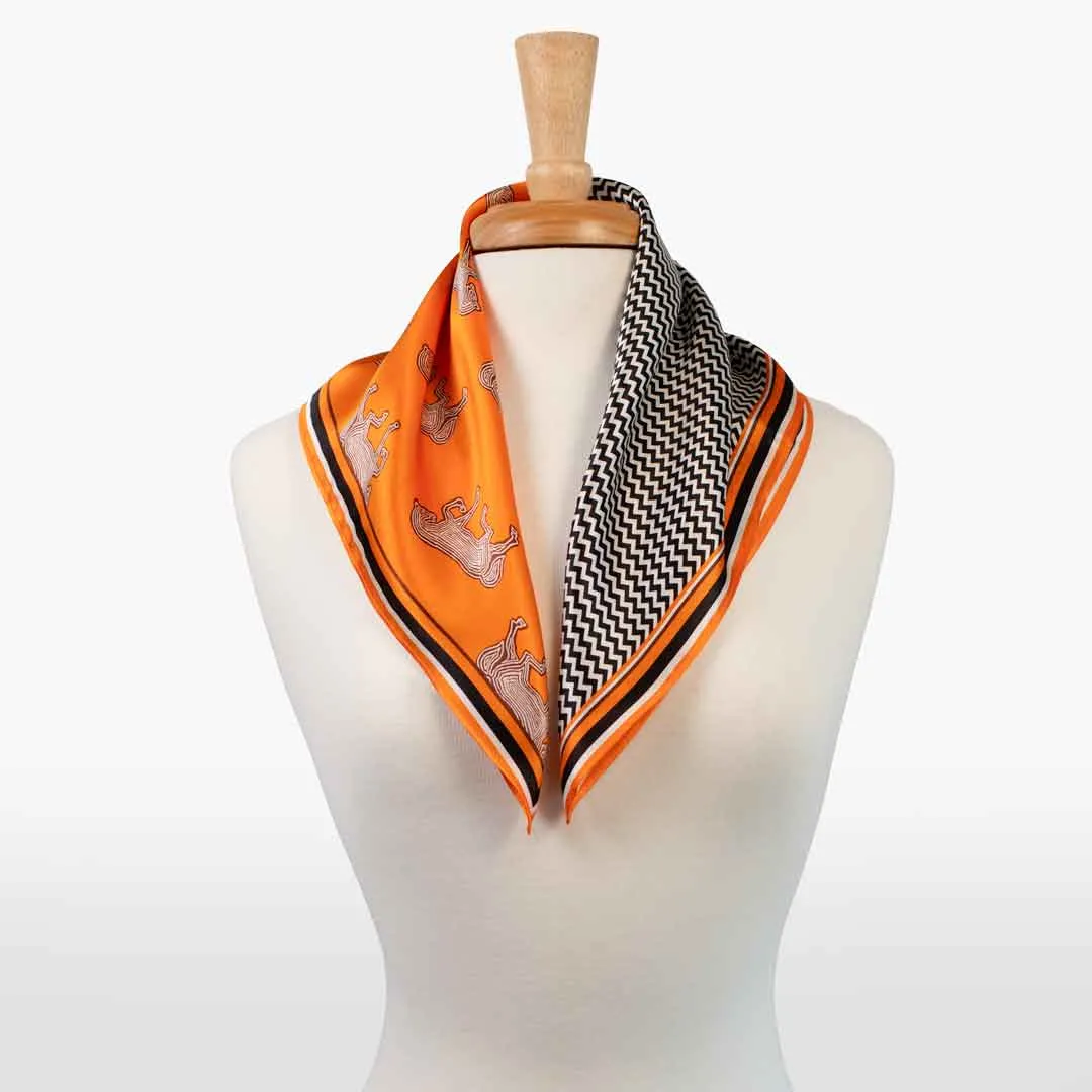 Manon - Stylized Equestrian Pattern in Tangerine Scarf