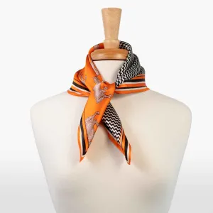 Manon - Stylized Equestrian Pattern in Tangerine Scarf