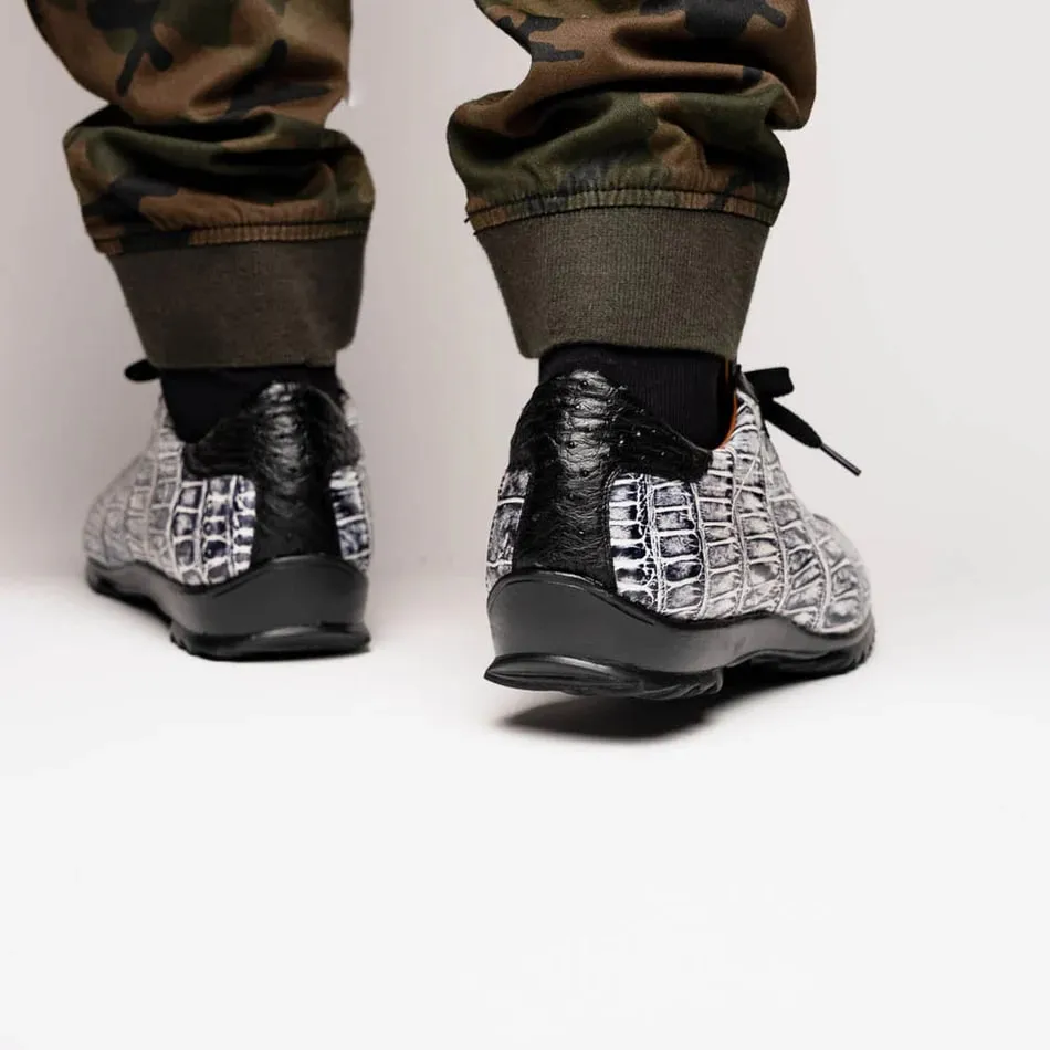 Marco Di Milano Saulo Men's Shoes Black & Newspaper Exotic Ostich / Alligator Casual Sneakers