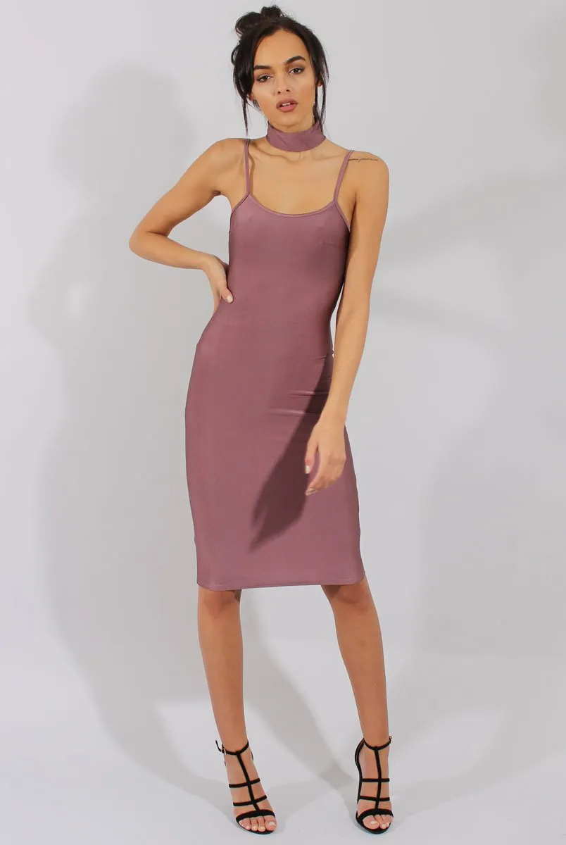Mauve Choker Bodycon Midi Dress - Meli