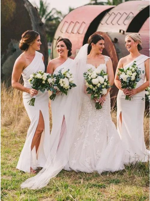 Mermaid Bridesmaid Dresses One-Shoulder Floor-Length Ivory Bridesmaid Dress with Split OHS139