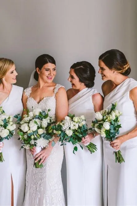 Mermaid Bridesmaid Dresses One-Shoulder Floor-Length Ivory Bridesmaid Dress with Split OHS139