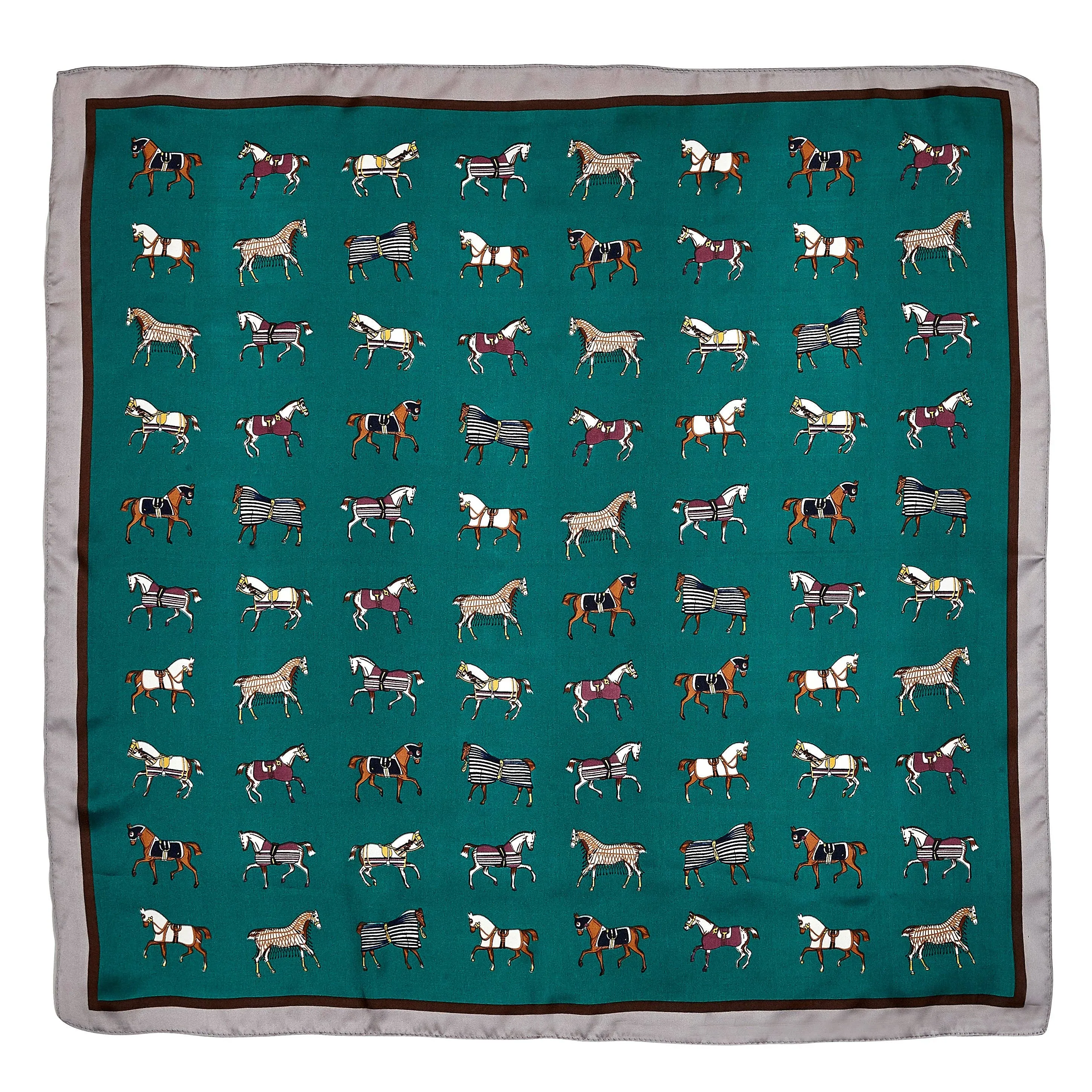 Mini Horses in Blankets Scarf: Green / 28"x 28"