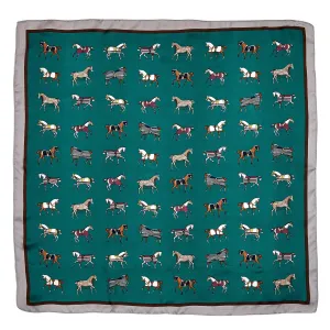 Mini Horses in Blankets Scarf: Green / 28"x 28"