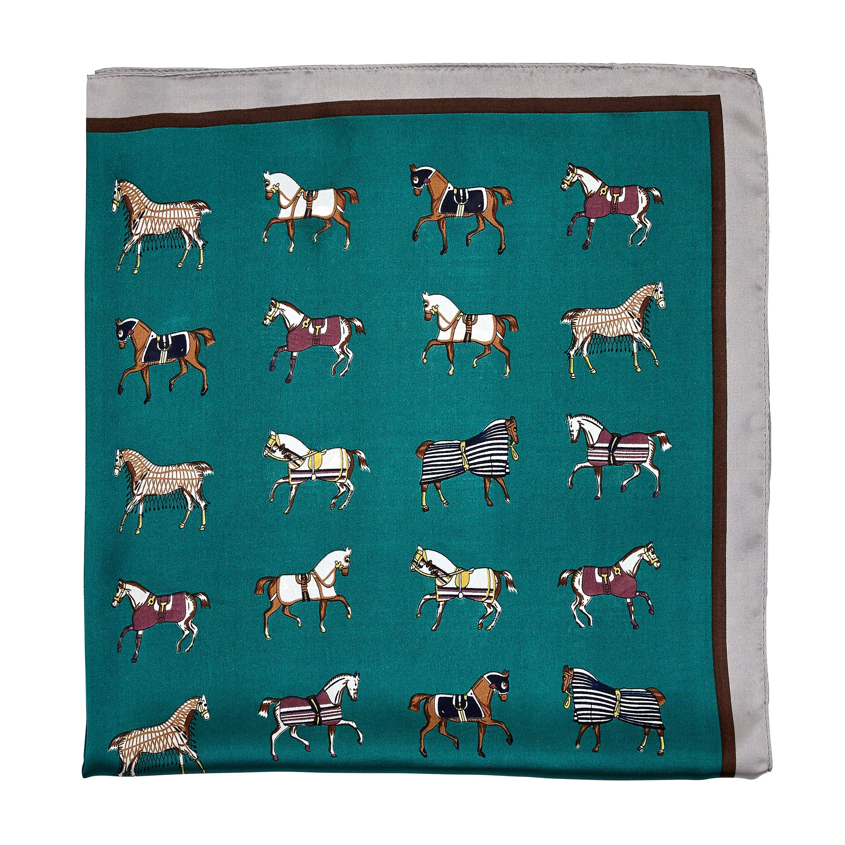 Mini Horses in Blankets Scarf: Green / 28"x 28"