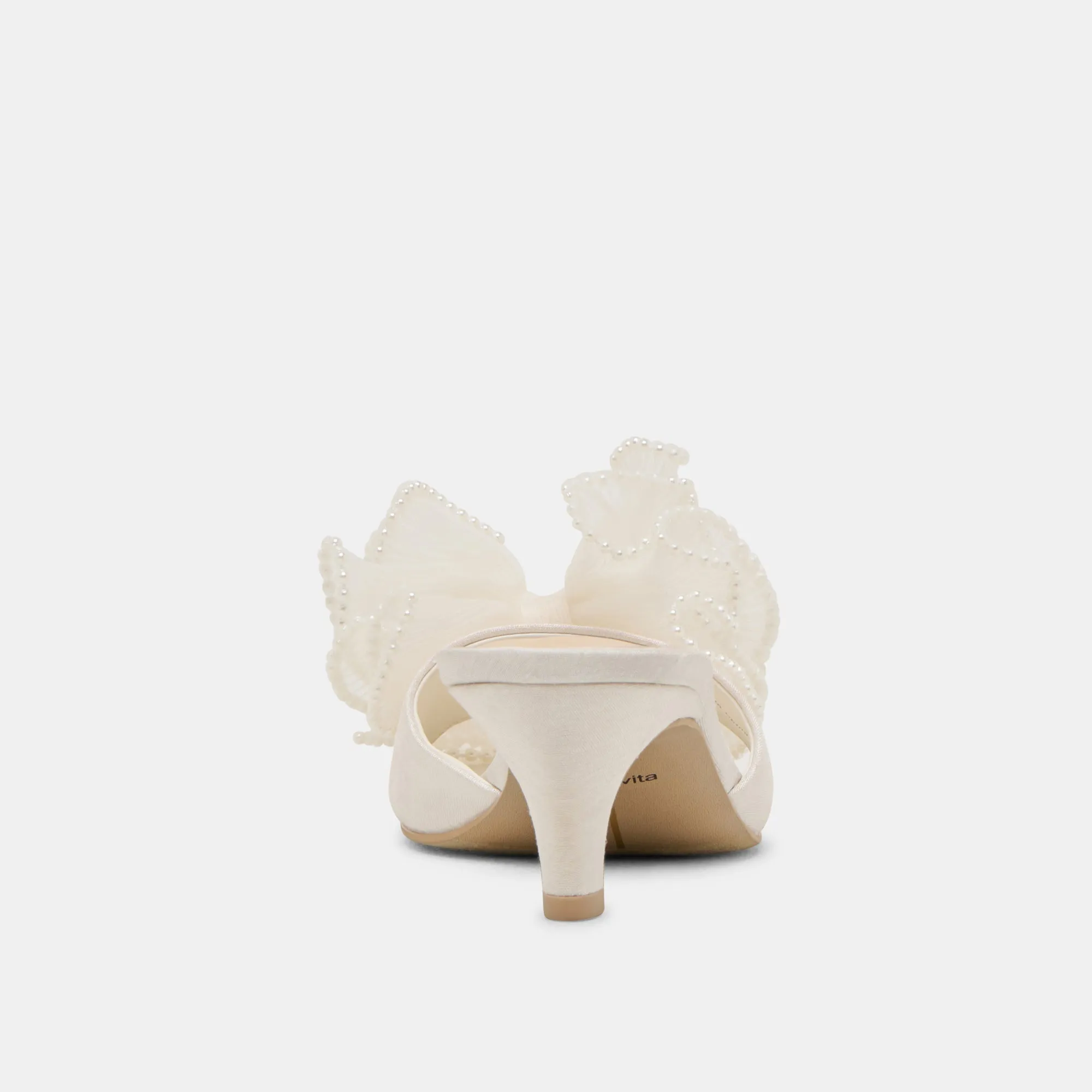 NARITA PEARL HEELS OFF WHITE SATIN