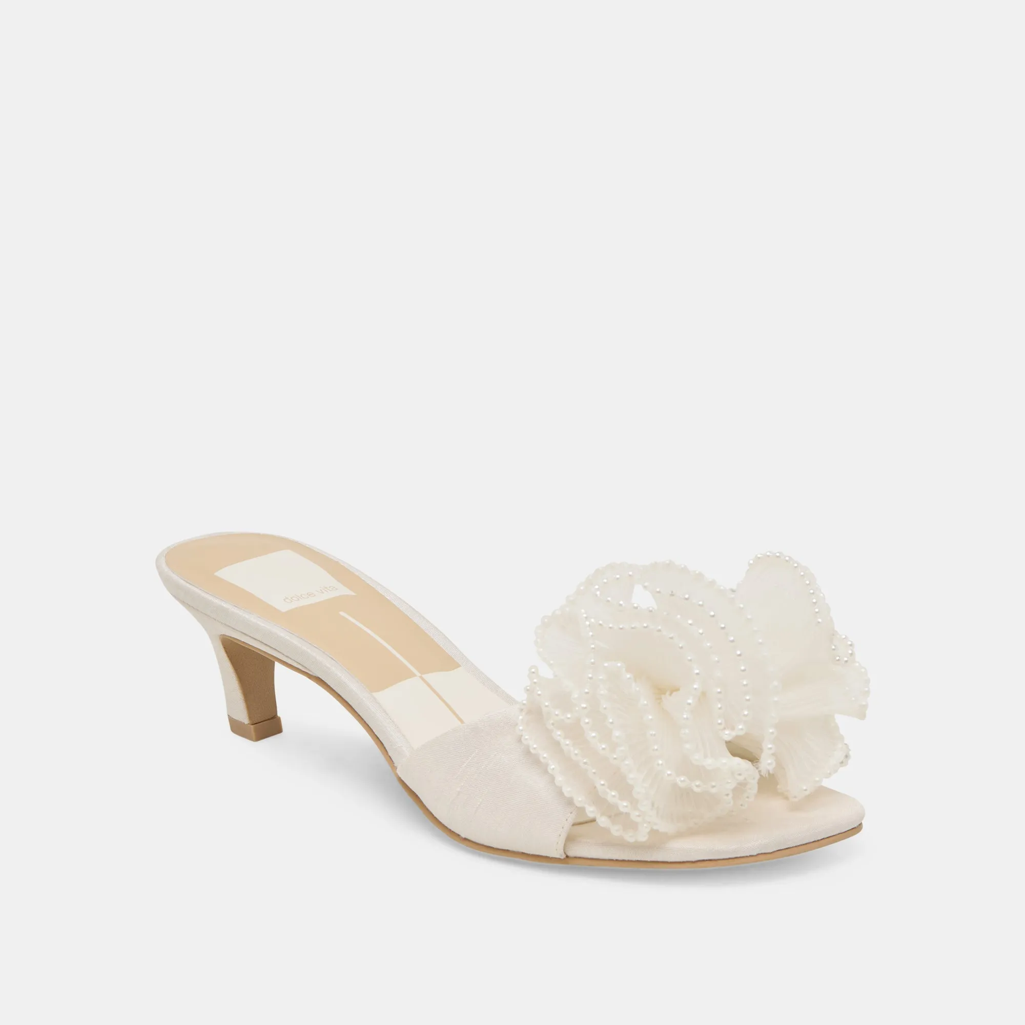NARITA PEARL HEELS OFF WHITE SATIN