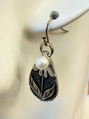 NEW Silvery Vintage Flower Pattern Dangle Earrings Boho Inlaid Faux Pearl Personality Earrings Valentine's Day Gift