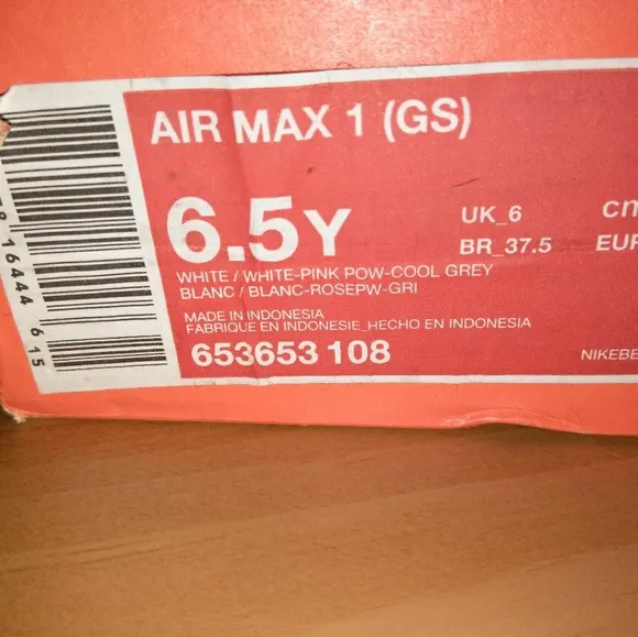 Nike air max 1 brand new youth 6.5 pink/white/grey