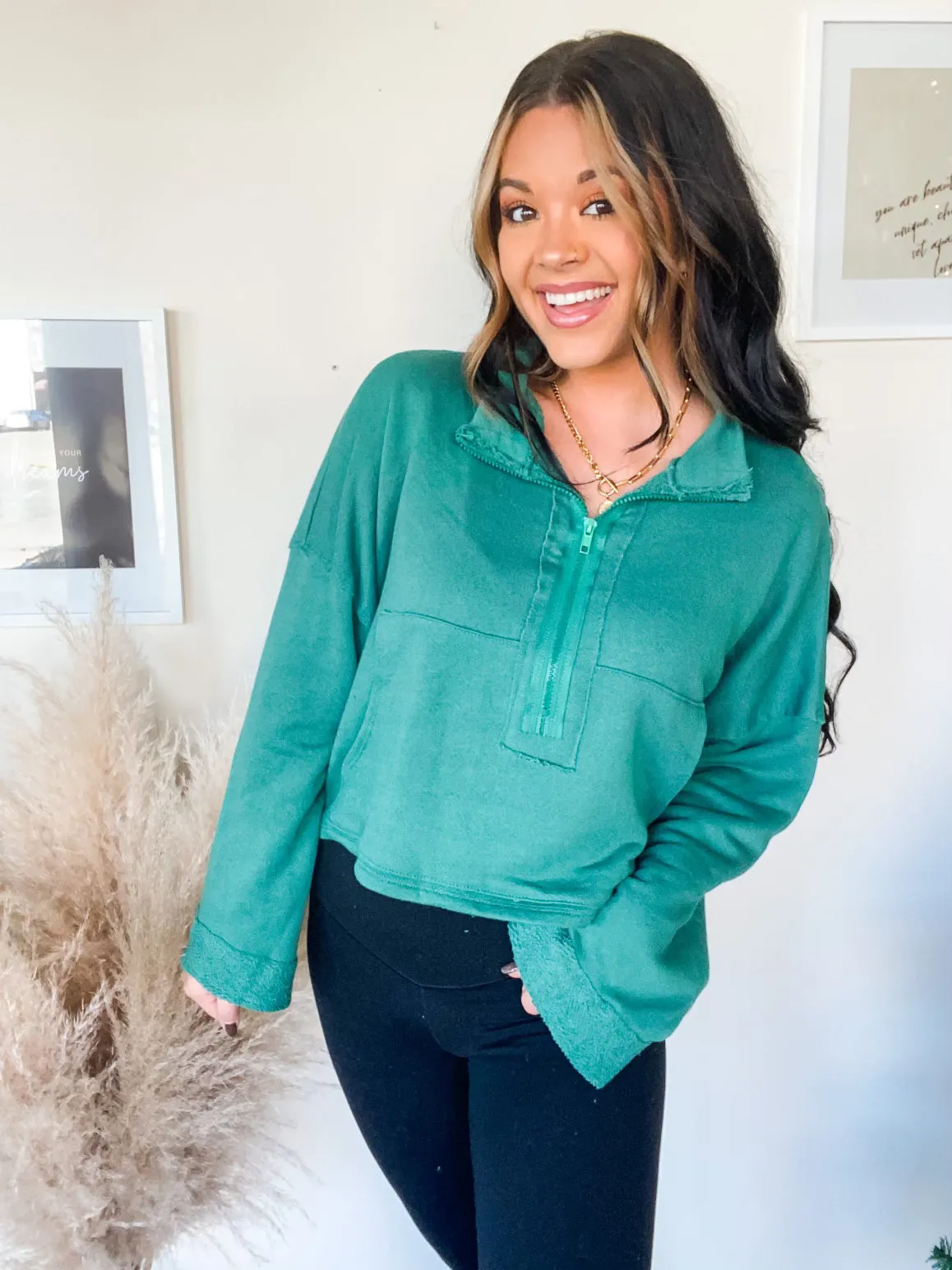 NOW & THEN ZIP UP-HUNTER GREEN