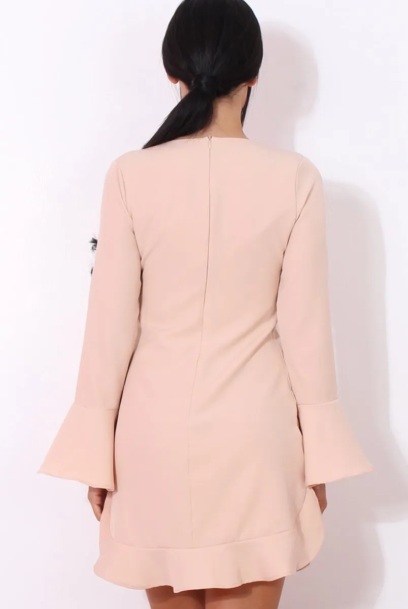 Nude Bell Sleeve Shift Dress-Caroline