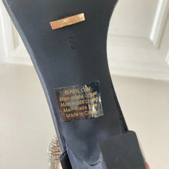 NWOT Billini Free People Barlow Black Satin Bling Heels Sz 8