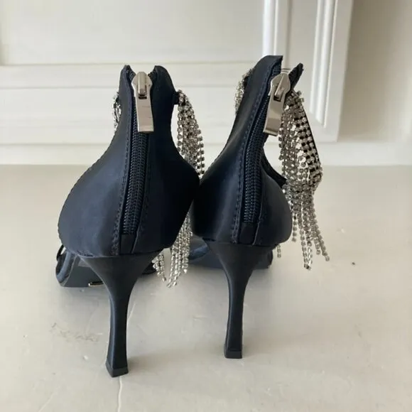 NWOT Billini Free People Barlow Black Satin Bling Heels Sz 8