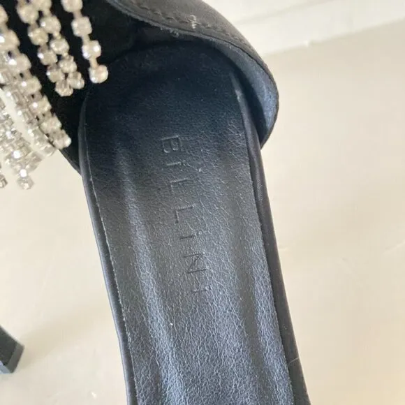 NWOT Billini Free People Barlow Black Satin Bling Heels Sz 8