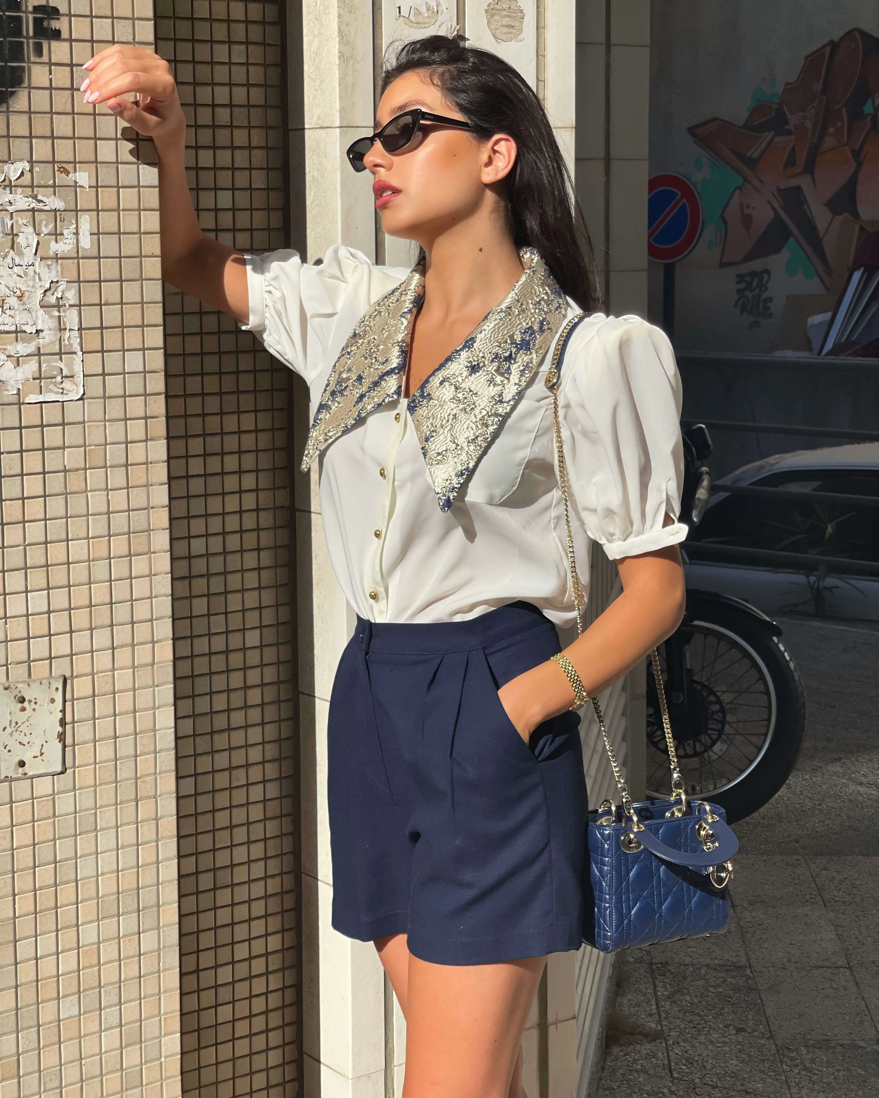 Off-White Large Collar Puffed Sleeve Shirt