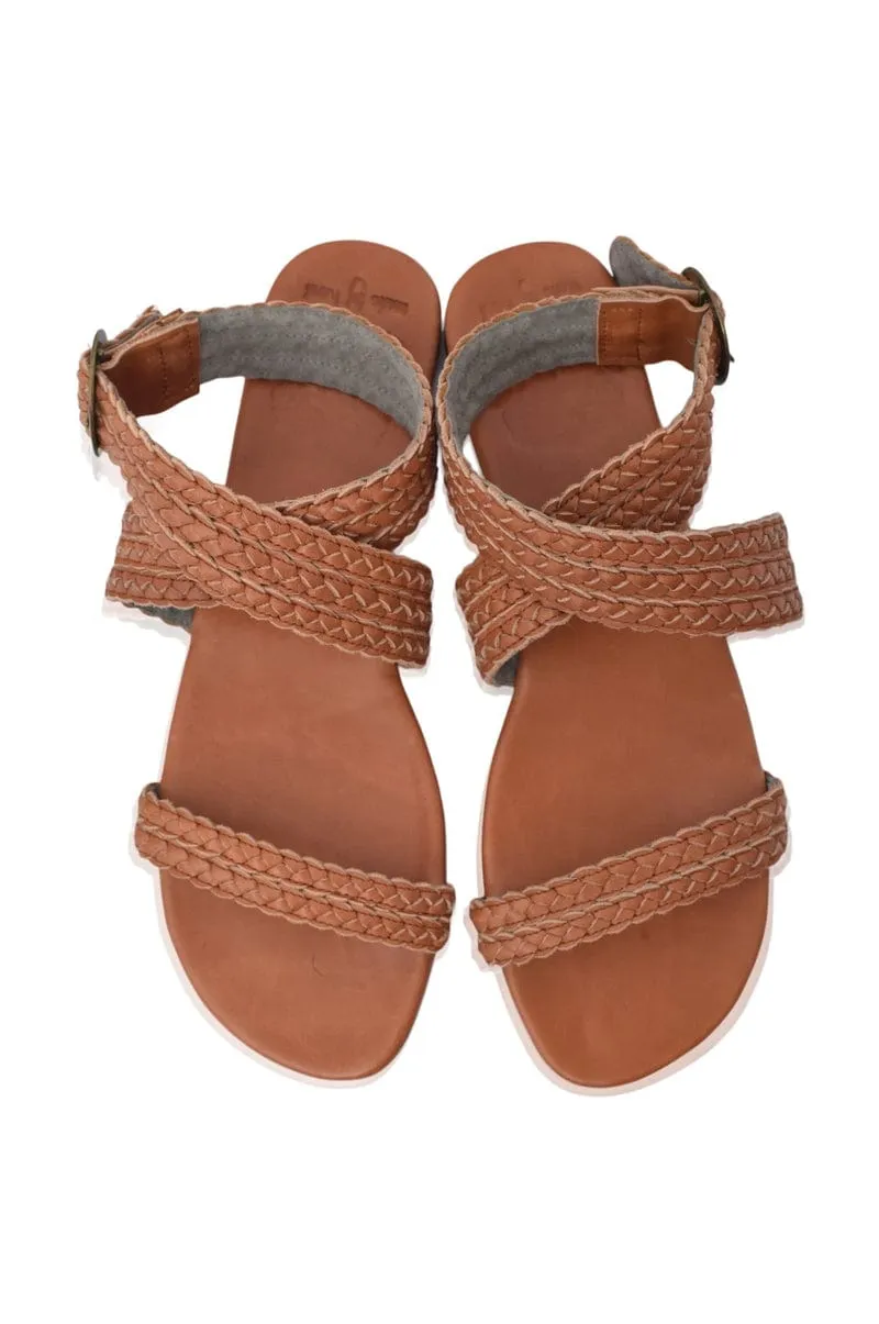 Orra Greek Leather Sandals in Dark Tan
