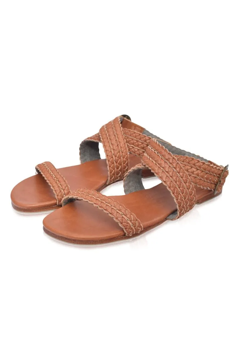 Orra Greek Leather Sandals in Dark Tan